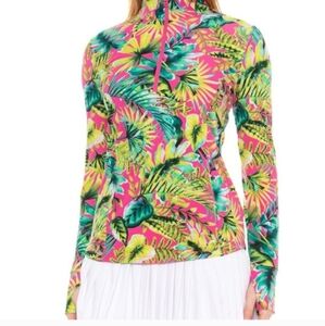 Tommy Bahama Women's Half-Zip UPF 50 Golf Beach Shirt Tropical Multi Size Large